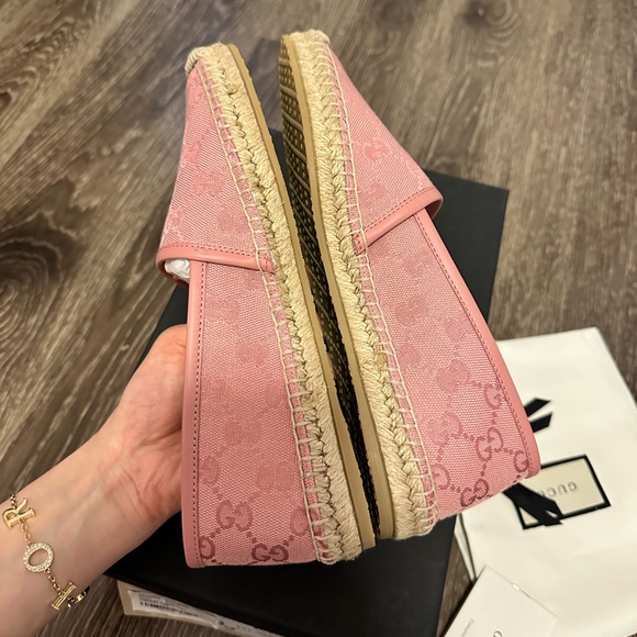 Gucci GG Canvas & Leather Espadrilles Women's Pink EU 37.5 - Picture 4 of 11